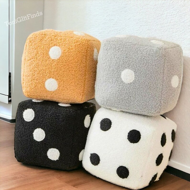 Shearling Dice Pillow, 6 Sided Dice Plush Pillow, Stuffed Six Side Dice