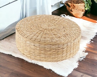 Straw Pouf Seat Mat, Straw Round Cushion, Ottoman Meditation Cushion, Rustic Living Room Seats, Home Accessories, Farm House Decoration