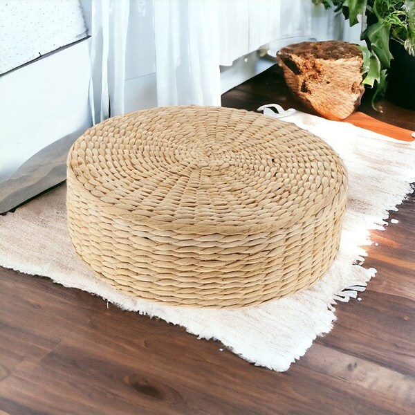 Straw Pouf Seat Mat, Straw Round Cushion, Ottoman Meditation Cushion, Rustic Living Room Seats, Home Accessories, Farm House Decoration