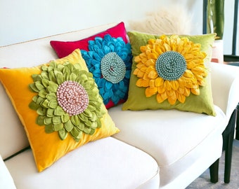 Sunflower Cushion Pillow Case, Sunflower Decorative Throw Pillows Cover, Flower Accent Pillow,Soft Square Shaped Velvet Cushion For Couch