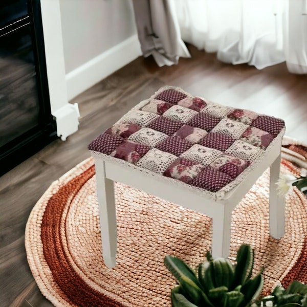 Flower Square Cotton Cushion, Boho Chair Cushion, Floral Printed Seat Pad, Comfortable Kitchen Chair Cushions, Square Shape Pillow