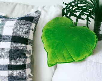 Coussin décoratif en forme de feuille, Coussin décoratif en forme de feuille en velours vert, Coussin décoratif en forme de feuille, Coussin en peluche pour chambre d'enfant et de bébé