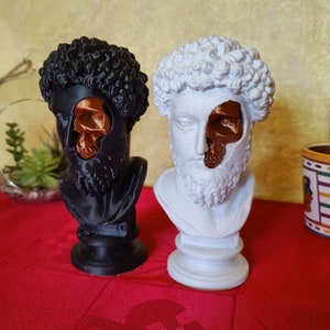 Bust of Marcus Aurelius Memento Mori Skull, Decorative Roman Statue, Ancient Emperor, Flawlessly Printed Home and Office Decor Gift