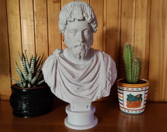 Busto de Marco Aurelio, Estatua romana decorativa, Escultura antigua, Regalo de decoración para el hogar y la oficina impecablemente impreso, Emperador, Líder antiguo