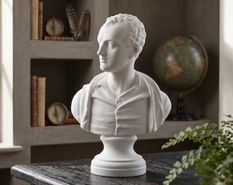Lord Byron Bust, 3D Printed Romantic Poet Statue, Literary Sculpture, Classical Home Decor, Library Display