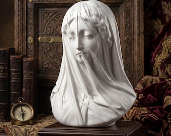Veiled Virgin Statue, 3D Printed Virgin Mary Bust, Religious Decor, Madonna Sculpture, Christian Gift