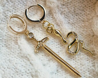 The Secret of the Golden Blade: Snake & Sword Earrings