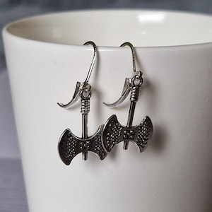 Axe earrings, Drop hook Earrings In Sterling Silver, Gothic earrings, Viking earrings, Battle earrings, Medieval, Axe throwing