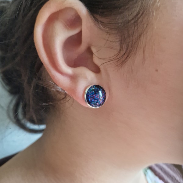 Galaxy Earrings, Silver Space Earrings, Universe Earrings, Blue Stars Stud Earrings, Post Earrings, Cosmic Earrings, magical earrings