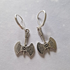 Axe earrings, Drop hook Earrings In Sterling Silver, Gothic earrings, Viking earrings, Battle earrings, Medieval, Axe throwing