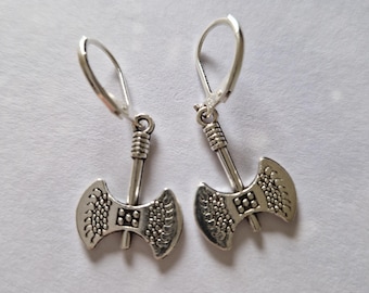 Axe earrings, Drop hook Earrings In Sterling Silver, Gothic earrings, Viking earrings, Battle earrings, Medieval, Axe throwing