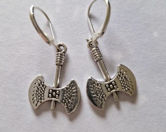 Axe earrings, Drop hook Earrings In Sterling Silver, Gothic earrings, Viking earrings, Battle earrings, Medieval, Axe throwing