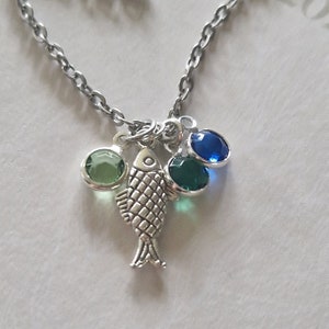 Fish Necklace, Antique silver tiny fish necklace, Fish Jewelry, Fish Lovers Gift, Christmas Gift, Fish Gift,Personalized Birthstone pendant