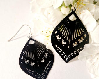 Black Leaf Earrings, Handmade natural Earrings, Simply daily Jewelry, Gift for Her, Dark leaf Earrings, Botanical Leaves, Best friend Gifts