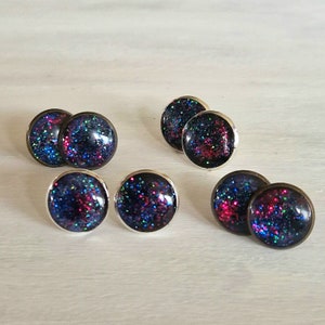 Galaxy Earrings, Silver Space Earrings, Universe Earrings, Blue Stars Stud Earrings, Post Earrings, Cosmic Earrings, magical handmade