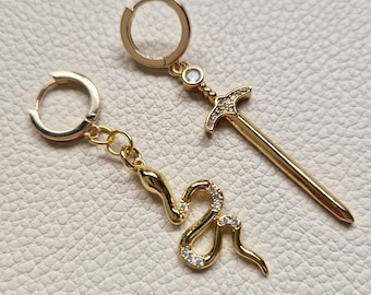 The Secret of the Golden Blade: Snake & Sword Earrings