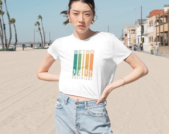 Retro Nostalgic Womens Flowy Cropped Tee, Music Lover Festival Tee, Retro 70s Music Band Tops, Trendy Crop Top, Cadeaux musicaux, Top esthétique