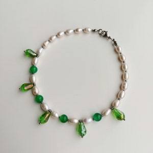 Green crystal cat collar, Real pearl pet necklace, Beaded dog collar, Luxury cute cat collar, Cat clothes accessories, Pearl cat jewelry gifts