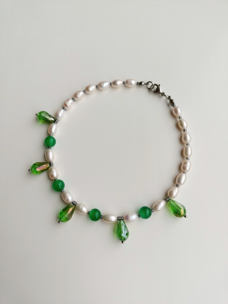 Green crystal cat collar, Real pearl pet necklace, Beaded dog collar, Luxury cute cat collar, Cat clothes accessories, Pearl cat jewelry gifts