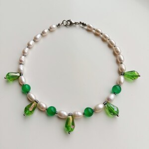 Green crystal cat collar, Real pearl pet necklace, Beaded dog collar, Luxury cute cat collar, Cat clothes accessories, Pearl cat jewelry gifts