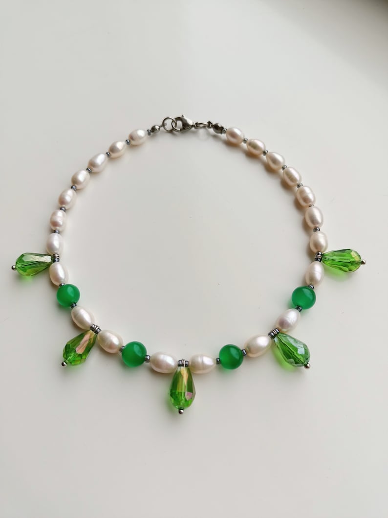 Green crystal cat collar, Real pearl pet necklace, Beaded dog collar, Luxury cute cat collar, Cat clothes accessories, Pearl cat jewelry gifts