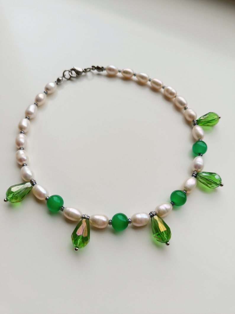 Green crystal cat collar, Real pearl pet necklace, Beaded dog collar, Luxury cute cat collar, Cat clothes accessories, Pearl cat jewelry gifts