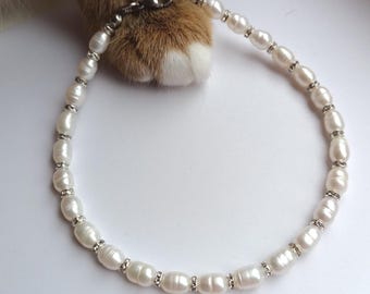 Pearl cat collar,Real pearl kitten necklace,Beaded small dog collar,Luxury cute crystal pet collar,Cat clothes,Cat pearl jewelry
