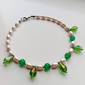 Green crystal cat collar, Real pearl pet necklace, Beaded dog collar, Luxury cute cat collar, Cat clothes accessories, Pearl cat jewelry gifts