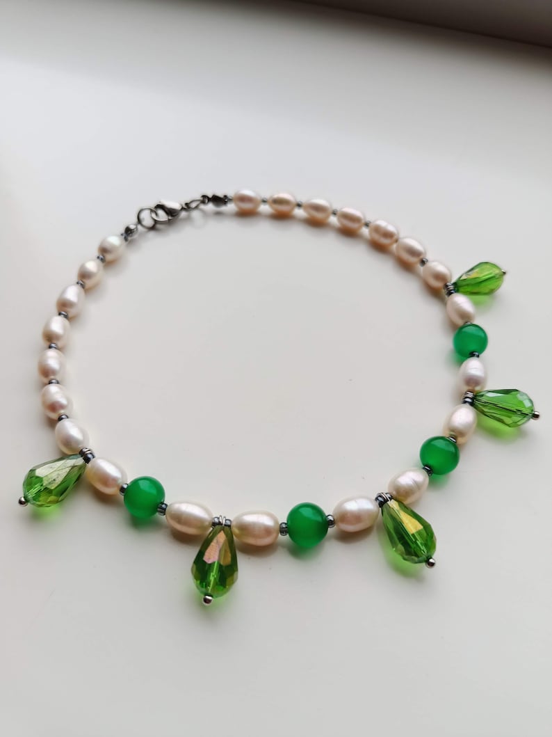 Green crystal cat collar, Real pearl pet necklace, Beaded dog collar, Luxury cute cat collar, Cat clothes accessories, Pearl cat jewelry gifts