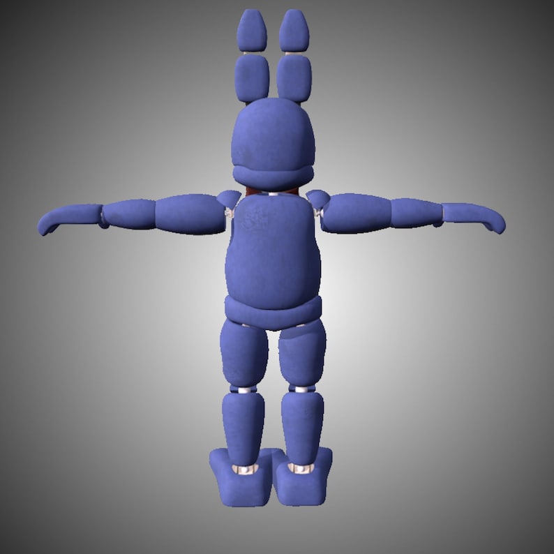 Pode incluir: Um coelho animatr&ocirc;nico azul com orelhas longas e uma gravata borboleta vermelha. O coelho est&aacute; de p&eacute; com os bra&ccedil;os estendidos e as pernas ligeiramente dobradas. O coelho &eacute; feito de pl&aacute;stico e tem uma apar&ecirc;ncia de desenho animado.
