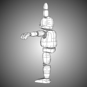Pode incluir: Modelo de arame de um personagem de desenho animado com uma cabe&ccedil;a grande, bra&ccedil;os longos e pernas. O personagem est&aacute; de p&eacute; com os bra&ccedil;os estendidos.