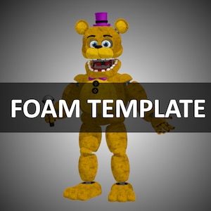 May include: A yellow bear with a purple hat and bow tie holding a microphone. The bear has a distressed, worn look. The text "FOAM TEMPLATE" is visible at the bottom of the image.