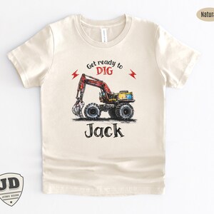 Get Ready to Dig, Personalized Name Shirt for Kids, Toddlers and Babies, Monster Truck Excavator Shirt, Birthday Party Car Shirt, Offroad.