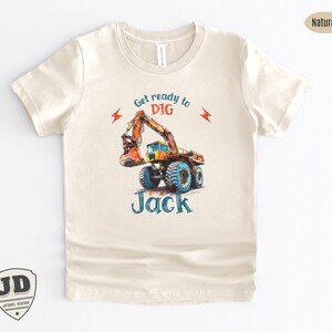 Get Ready to Dig, Personalized Name Shirt for Kids, Toddlers and Babies, Monster Truck Excavator Shirt, Birthday Party Car Shirt, Offroad.
