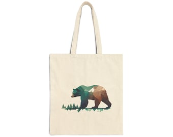 Geometrische beer katoenen canvas draagtas - Eco-vriendelijke herbruikbare shopper