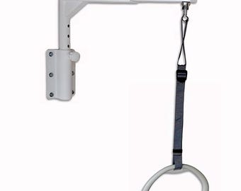 Aufrichthilfe Bettaufrichter weiß – stabile Aufstehhilfe inkl. Triangelgriff | Belastbar bis 180 kg | Höhenverstellbarer Bettgalgen