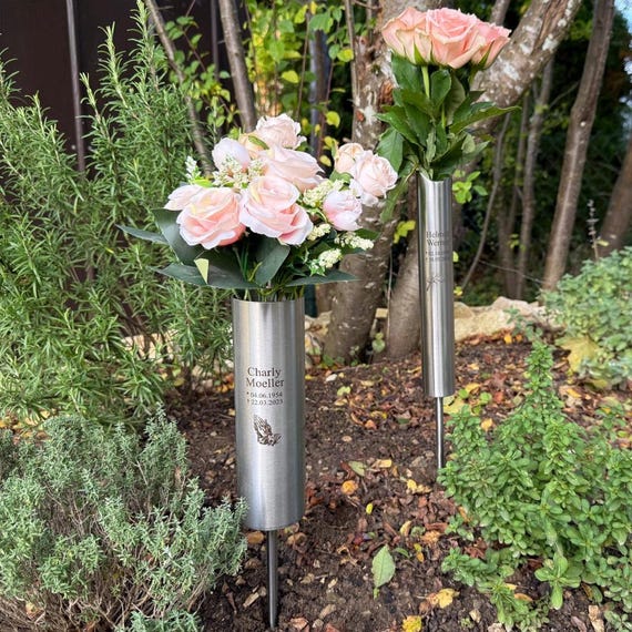 Grabvase wetterfest Ø40-76mm Edelstahl Rostfrei Grabschmuck Friedhofsvase Blumen Vase Große
