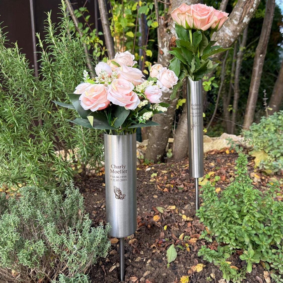 Grabvase wetterfest Ø40-76mm Edelstahl Rostfrei Grabschmuck Friedhofsvase Blumen Vase Große