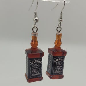 Jack Daniels Tennessee Whiskey Bottle Charm Acrylic Bead Drop Dangle Silver Plated Earrings - TWO DESIGNS