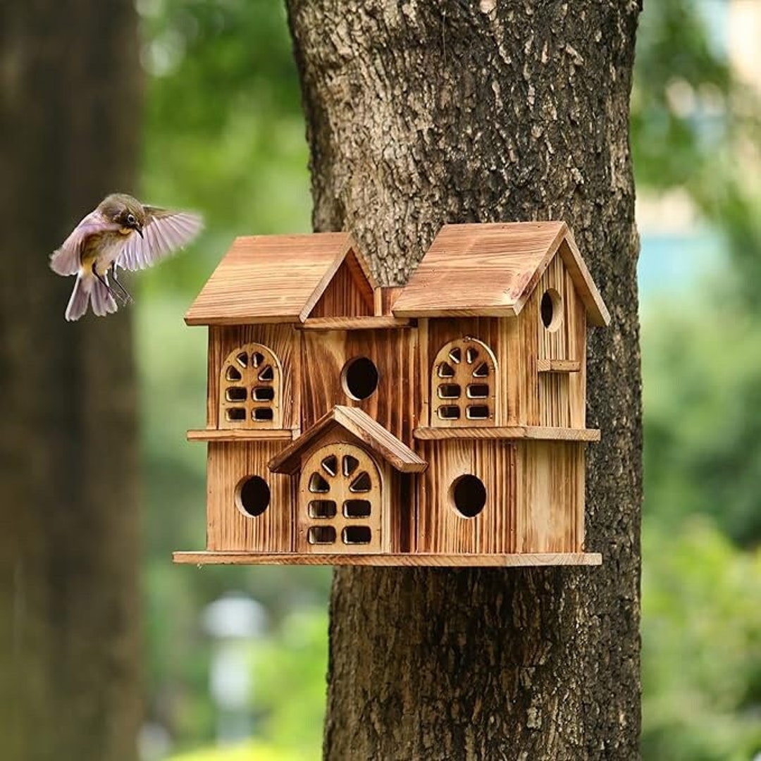 Large Blue Bird House for Outside Wooden Outdoor Birdhouse for