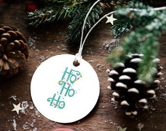 HoHoHo Christmas Personalised Christmas Decoration, Christmas Bauble, First Christmas Ornaments, Christmas Decoration,Metal Circle Ornament