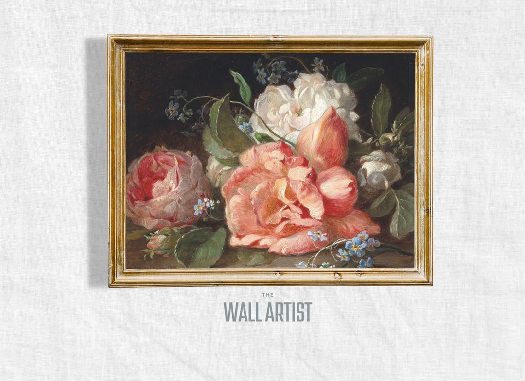 Vintage Floral Rose Art Print - Antique Botanical Wall Decor With ...