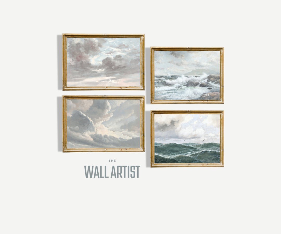 Printable Seascape Art 4 COASTAL Prints, Seaside Gallery Instant Download Vintage Decor Set of 4 ...