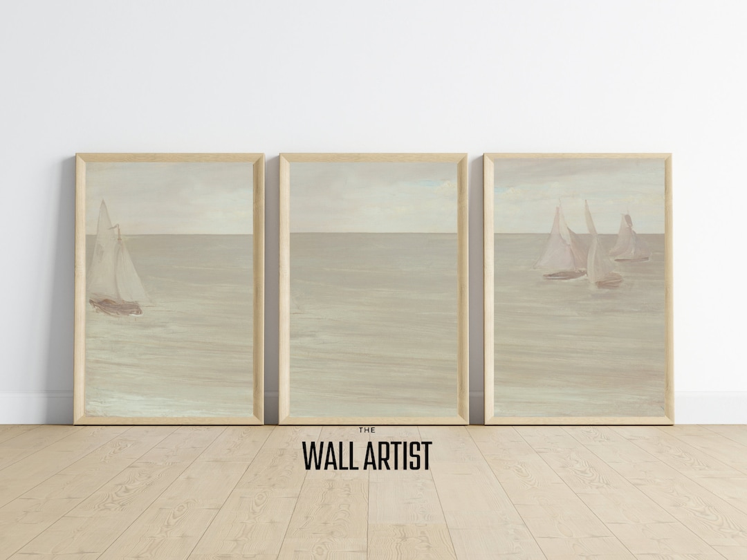 Nautical Prints - Sailboat Wall Decor Set - Vintage Beach Art Trio ...