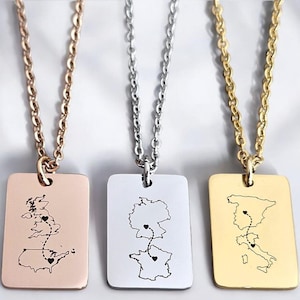 Collier pays personnalisé rectangle deux maisons collier État cadeau relation interurbaine cadeau d'échange de collier personnalisé