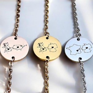 Bracelet pays personnalisé, bracelet deux maisons, bracelet d'état, bracelet échange, bijoux personnalisés, cadeau de Saint-Valentin personnalisé