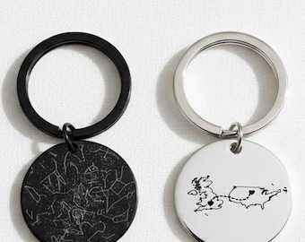 Personalised Star Map Keychain | Custom Engraved Two Country Map Gift | Personalised Gift, Christmas Gift, Anniversary Gift Gift for Couple