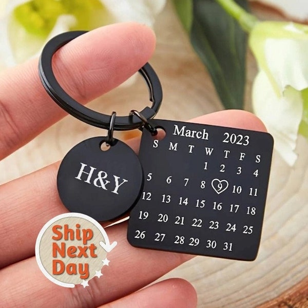 Calendrier personnalisé, porte-clés, date, cadeau, porte-clés, Saint-Valentin, spécial rendez-vous, cadeau personnalisé, porte-clés, cadeau, anniversaire