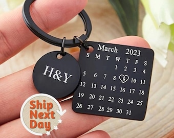 Gepersonaliseerde kalender sleutelhanger datum sleutelhanger cadeau Valentijnsdag sleutelhanger speciaal datum cadeau gepersonaliseerd cadeau sleutelhanger cadeau verjaardagscadeau