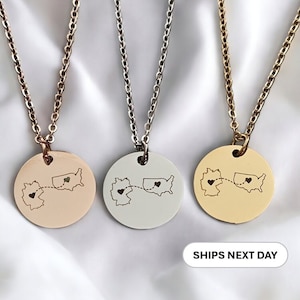 Gepersonaliseerde land ketting twee thuis ketting staat ketting lange afstand relatie cadeau gepersonaliseerde ketting cadeau landkaart cadeau afbeelding 1